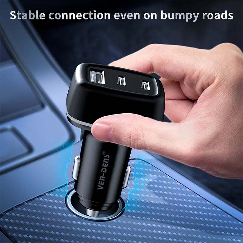 Ven-Dens VD-CC008 20W PD Dual USB-C + USB-A Fast Car Charger (Black) – view 6
