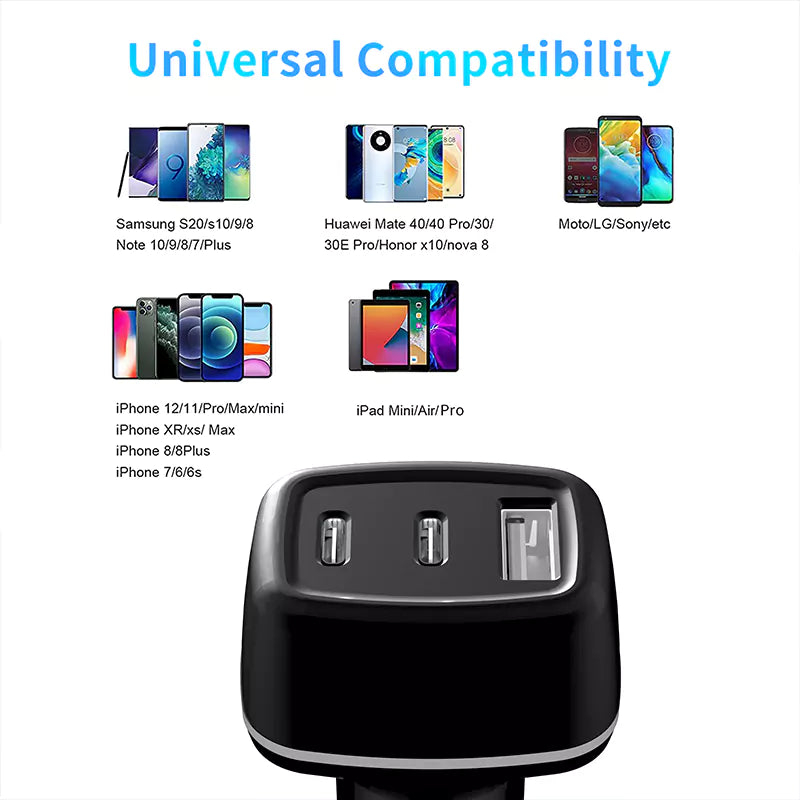 Ven-Dens VD-CC008 20W PD Dual USB-C + USB-A Fast Car Charger (Black) – view 7