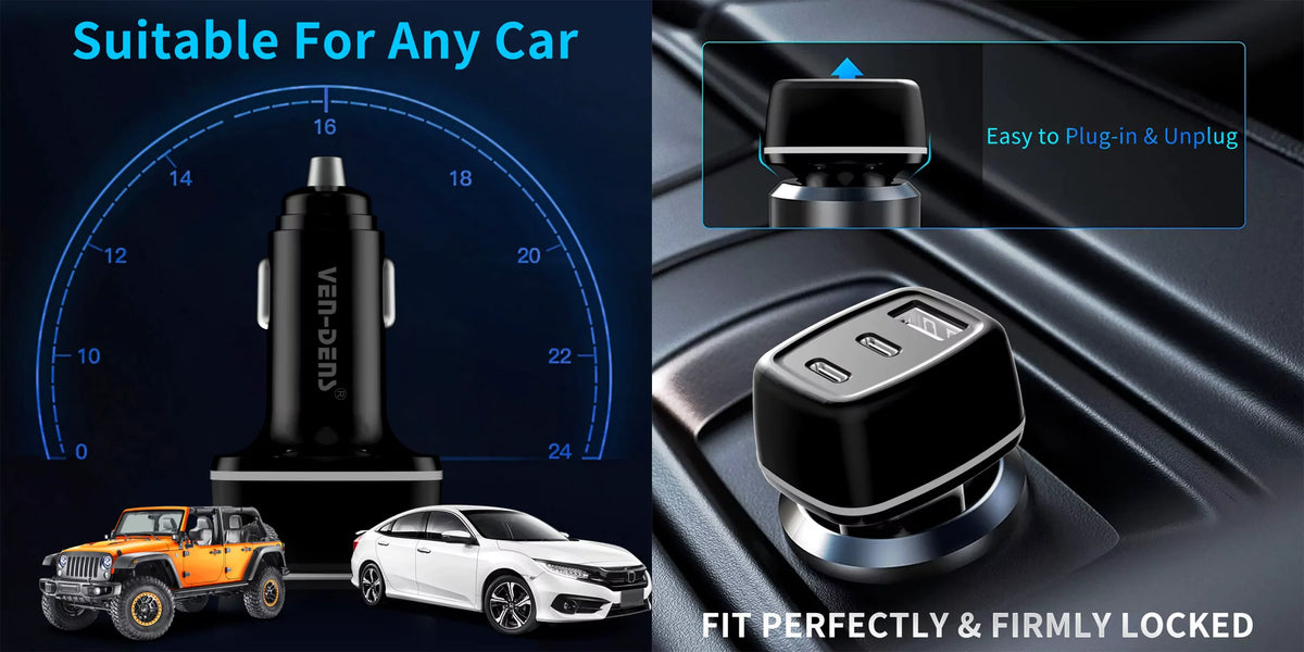Ven-Dens VD-CC008 20W PD Dual USB-C + USB-A Fast Car Charger (Black) – view 8