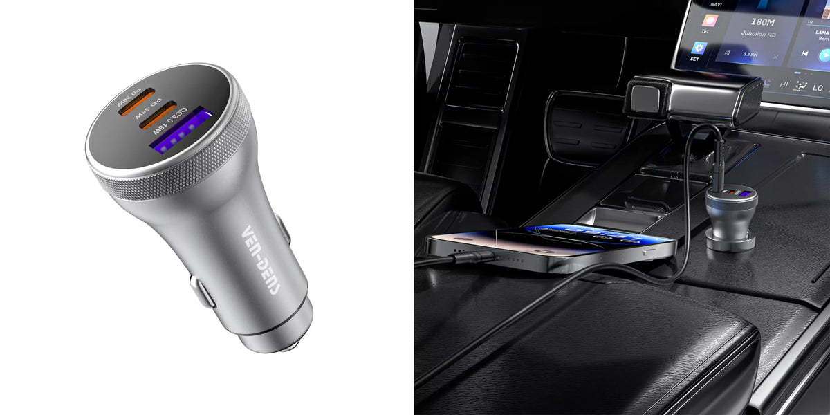 Ven-Dens VD-CC012 90W 3-Port USB-A + Dual USB-C Fast Car Charger (Silver) – view 3