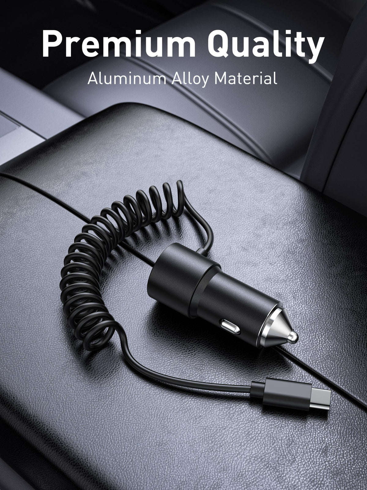 Ven-Dens VD-CC025 60W USB-C + USB-A Fast Car Charger with Built-in Cable (Black) – view 5
