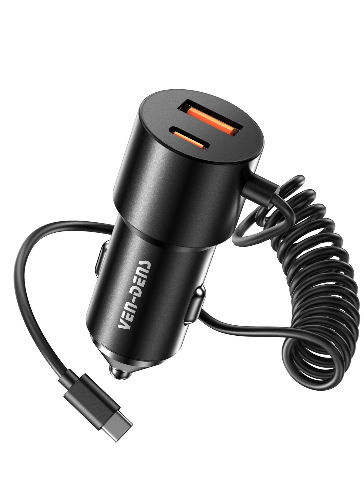 Ven-Dens VD-CC025 60W USB-C + USB-A Fast Car Charger with Built-in Cable (Black) – view 9