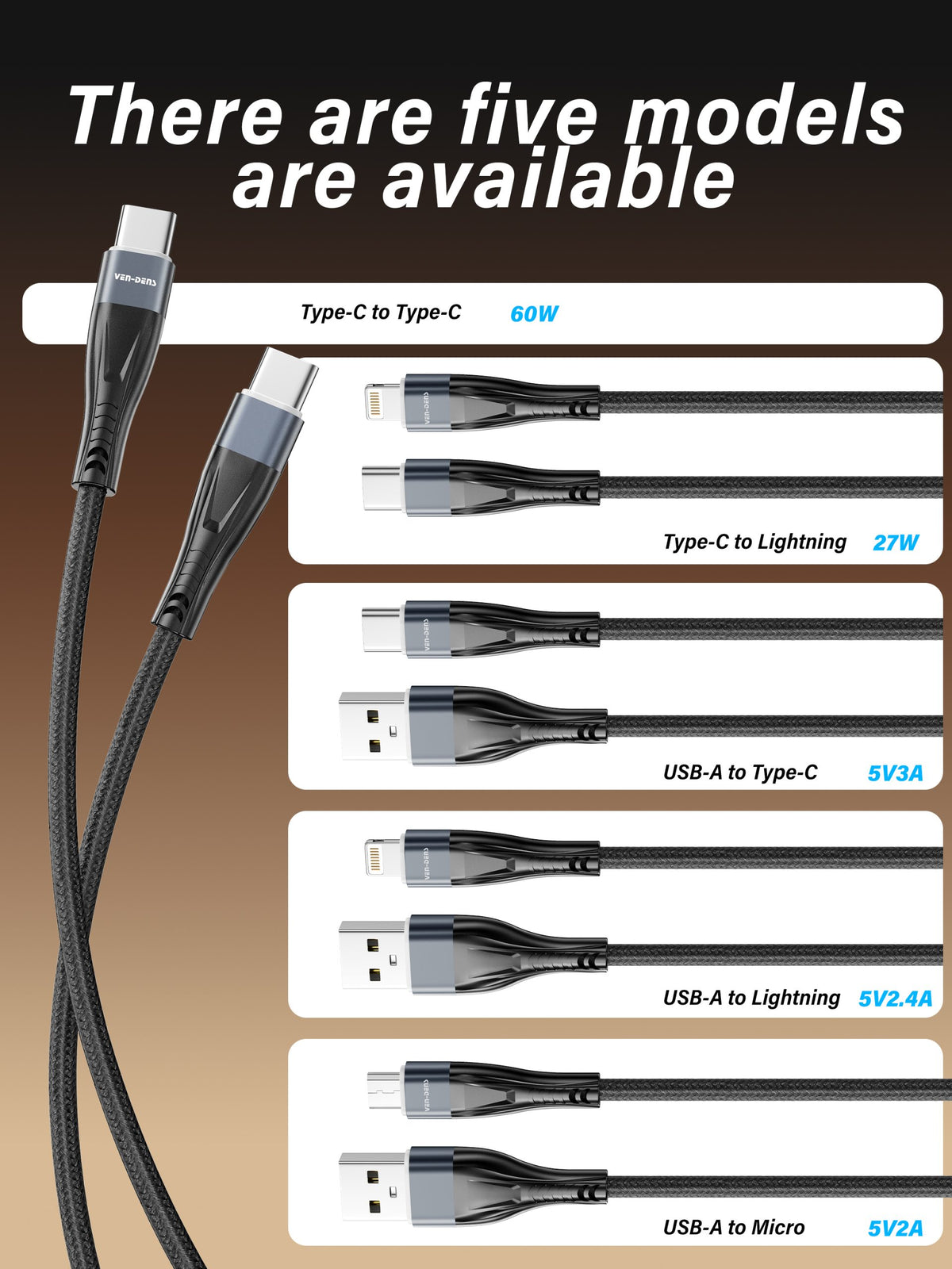 Ven-Dens VD-DC19CL USB-C to Lightning Cable 1m (Black) – view 8