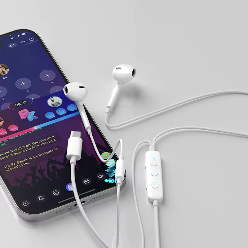 Ven-Dens VD-EAR006 Type-C Wired Earphones with Voice Changer & Built-in Microphone (White) – view 2