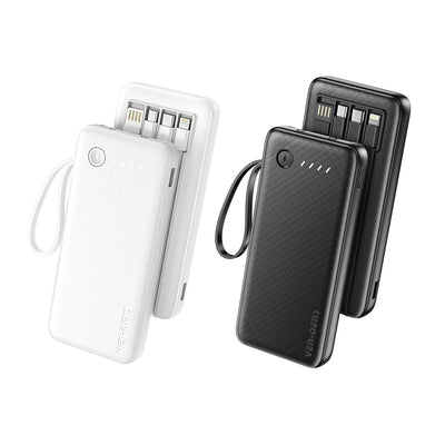 Ven-Dens VD-PB058 10000mAh Power Bank with LED Light & Built-in Cables (White)