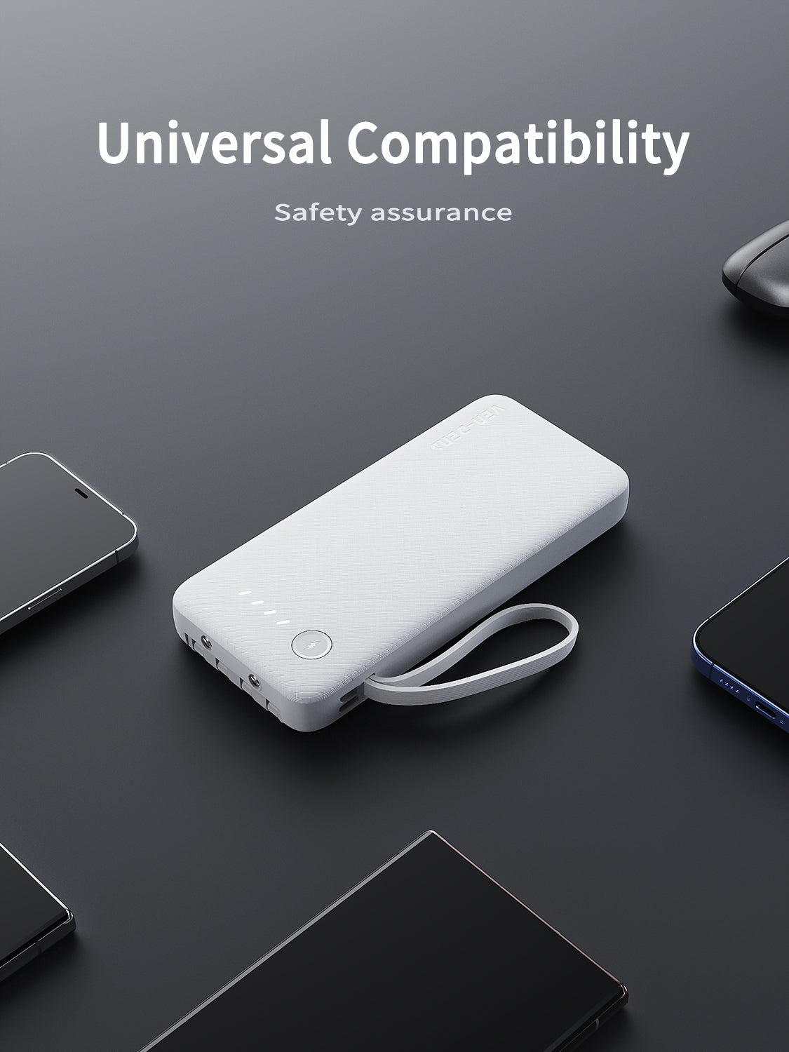 Ven-Dens VD-PB058 10000mAh Power Bank with LED Light & Built-in Cables (White) – view 5