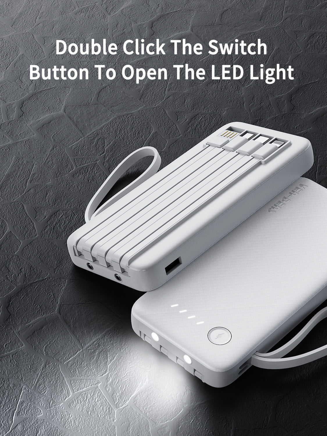 Ven-Dens VD-PB059 20000mAh Power Bank with LED Light & Built-in Cables (White) – view 3