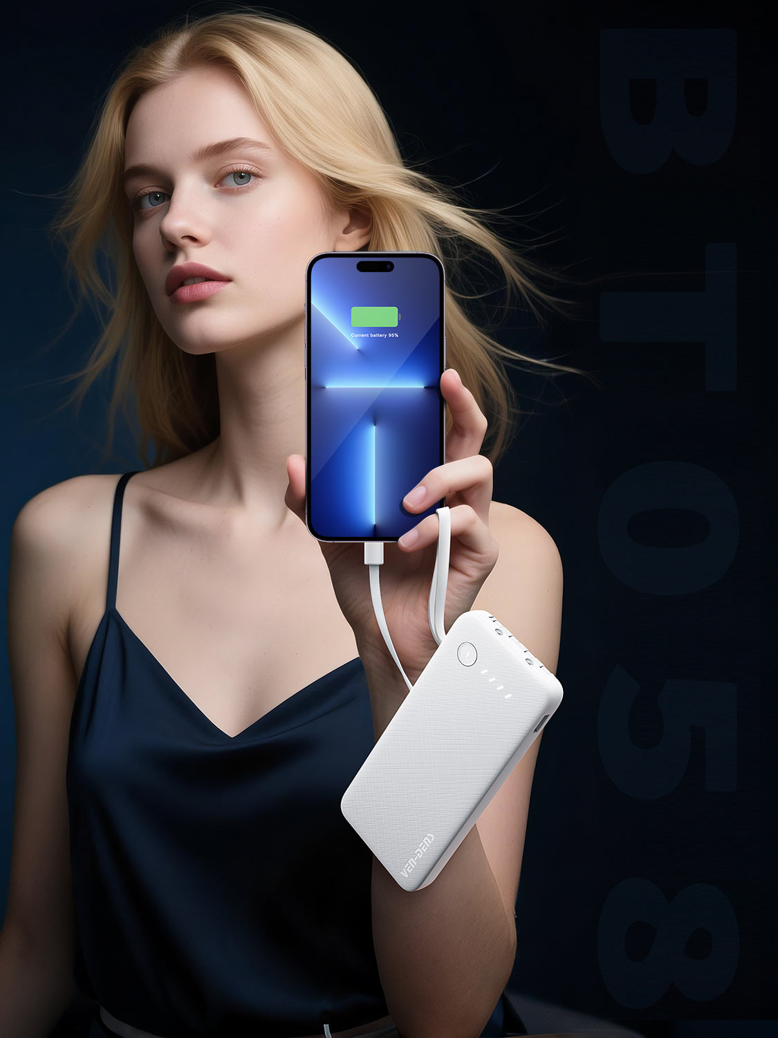 Ven-Dens VD-PB059 20000mAh Power Bank with LED Light & Built-in Cables (White) – view 7