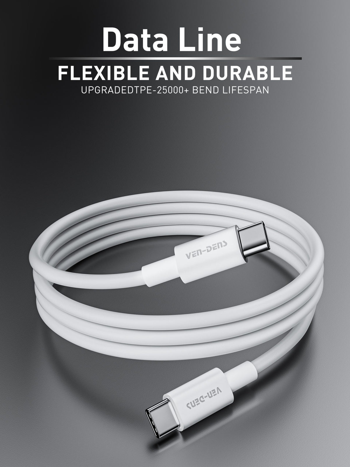 Ven-Dens VD-TC012AACP 30W UK PD Travel Charger with 60W USB-C to USB-C Cable (White) – view 4