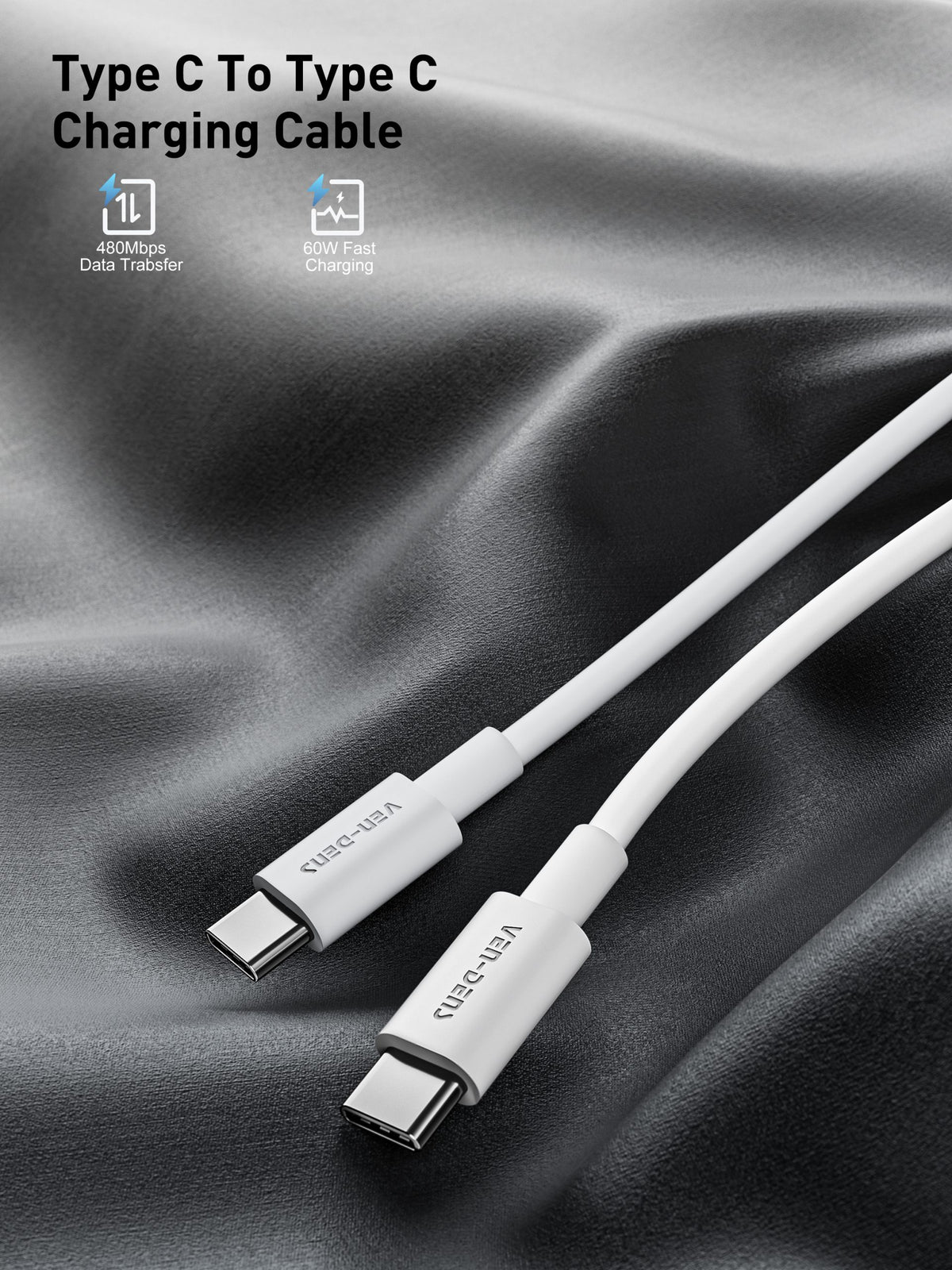 Ven-Dens VD-TC012AACP 30W UK PD Travel Charger with 60W USB-C to USB-C Cable (White) – view 5