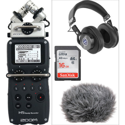 Zoom H5 Handy Recorder, Headphones, and Accessories Kit