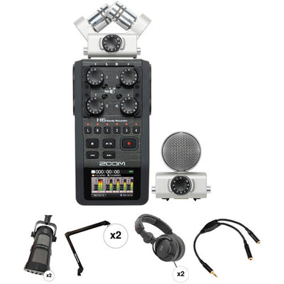 Zoom H6 Recorder Podcast Kit with Two MXL BCD-1 Broadcast Microphones