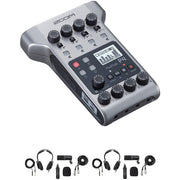 Zoom PodTrak P4 Portable Multitrack Podcast Recorder with 2-Person Podcast Mic Pack Kit