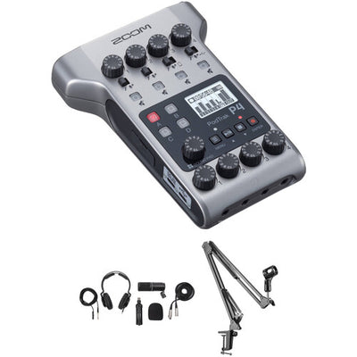 Zoom PodTrak P4 Portable Multitrack Podcast Recorder with Podcast Mic Pack and Crane Arm Kit