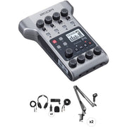 Zoom PodTrak P4 Portable Multitrack Podcast Recorder with 2-Person Podcast Mic Pack and Crane Arm Kit