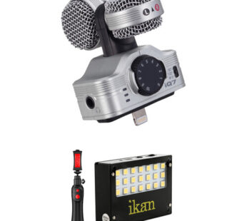 Zoom iQ7 Mid-Side Stereo Microphone Kit with iKlip Grip Pro & Ikan iLED-MA Light