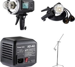 Godox AD600B Witstro TTL Battery-Powered Monolight Kit with Extension Head, AC Adapter, and C-Stand