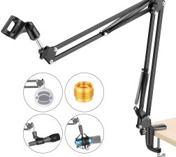 Promage Adjustable Microphone Suspension Boom Scissor Arm Stand, Max Load 1 KG Compact Mic Stand