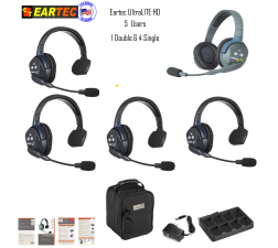 Eartec Ul541 Ultralite 5 Pers. System W/ 4 Single & 1 Double Headsets