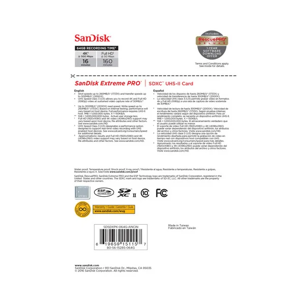 SanDisk Extreme Pro - flash memory card - 64 GB - SDXC UHS-I