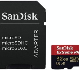 Sandisk Extreme Pro Microsdhc Memory Card Plus Sd Adapter Up To 100 Mb/S, Class 10, U3, V30, A1-32GB