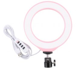 PULUZ 6.2 INCH 16CM USB 3 MODES DIMMABLE LED RING VLOGGING PHOTOGRAPHY VIDEO LIGHTS WITH TRIPOD BALL HEAD(PINK) PU378F