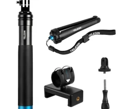 TELESIN GP-MNP-090-S Extendable Aluminum Alloy Selfie Stick with Tripod and Phone Clip for GoPro