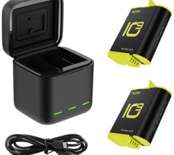 TELESIN 3 SLOTS LED STORAGE CHARGER BOX WITH EXTENDED BATTERY FOR GOPRO 9/10/11 WITH 2 BATTERIES GP-BNC-901B