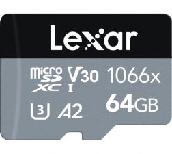 Lexar 64GB Professional 1066x UHS-I microSDXC Memory Card with SD Adapter (SILVER Series)